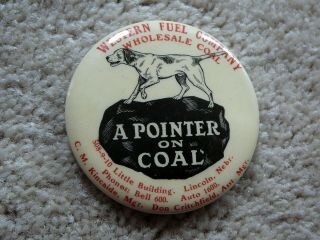 Western Fuel Pointer Dog Coal - Lincoln Ne - Antique Celluloid Pocket Mirror Vg