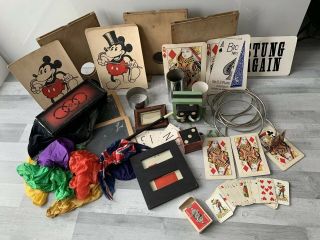 Magicians Conjurers Illusionist Magic Tricks Set Mickey Mouse Bicycle Cards 30’s