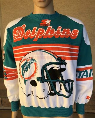 Vintage 90s Miami Dolphins Starter All Over Print Crewneck Sweatshirt Medium