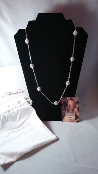 Signed Melania Trump Silver Tone Chain Necklace/ 7 Cz Covered Spheres L5