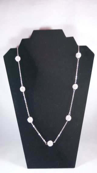 SIGNED Melania Trump Silver tone chain necklace/ 7 CZ Covered Spheres L5 2