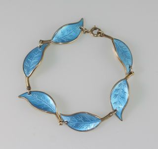 Classic David Andersen Sterling Silver Light Blue Enamel Leaf Bracelet - Norway