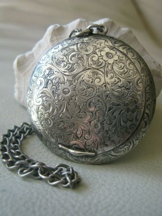 Antique Victorian Art Nouveau Engraved Sc Sterling Silver Chatelaine Compact Bml