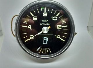 Vintage Jaeger Tachometer 4 Inch Diameter Cable Drive With Fuel Guage