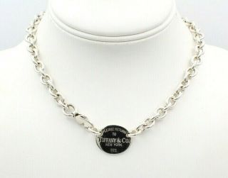 Tiffany & Co Sterling Silver Necklace W/ Oval Please Return 5440 - 4