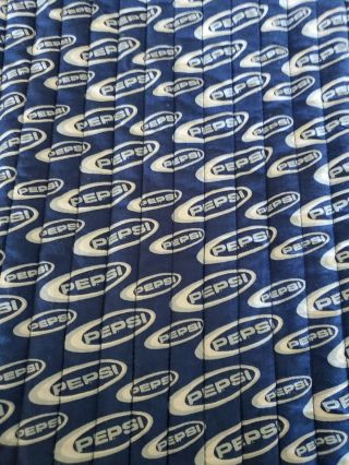 Vtg Pepsi Cola Picnic Blanket Throw Quilt Quilted Roll White Blue 66x72