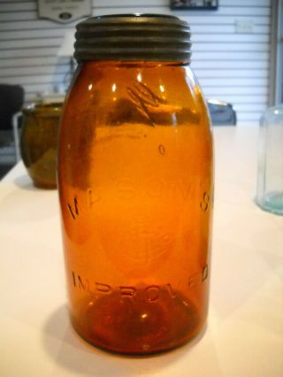 Honey Amber Masons Improved Cfj Co 1/2 Gallon Fruit Jar