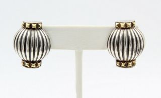 Lagos Caviar Sterling Silver & 18k Solid Gold Large Dome Earrings 925b - 7