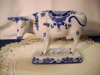 Vintage Royal Delft Left Facing Blue & White Cow Figurine