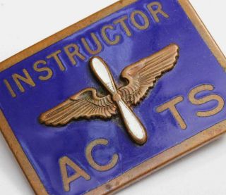 Air Corps Tactical School Brass & Enameled Instructor Badge,  1920 - 1942 Vintage