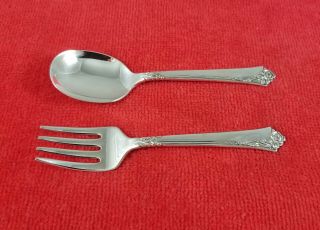 Damask Rose By Oneida Heirloom Sterling Silver Baby Child Fork And Spoon Set