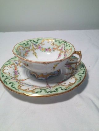 Vintage Fine Porcelain Hand Painted Tea Cup Saucer Crown Rk Dresden
