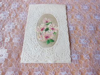 Victorian Paper Lace Greeting Card/floral Scraps On Silk Backing