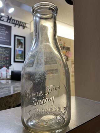 Pine Tree Dairy Embossed Florida Quart Milk Bottle Lake City,  Fla.