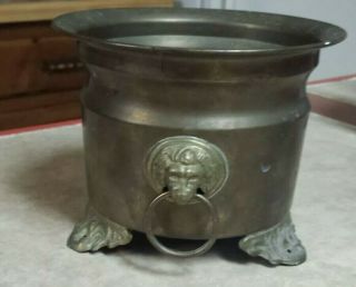 Vintage Brass 3 Footed Bowl Lion Head Ring Planter Flower Pot Collectible Decor