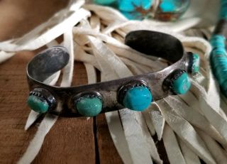 Early Vintage Navajo Or Zuni Sterling Turquoise Silver Cuff Bracelet Old Pawn