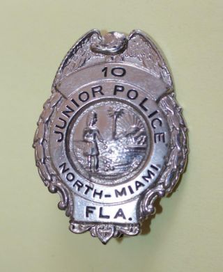 Early North Miami Florida Junior Police Two Digit Metal Mini Badge - Obsolete
