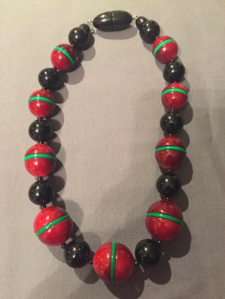 Gorgeous Acrylic 1 Strand Black,  Red And Green Angela Cuputi Necklace