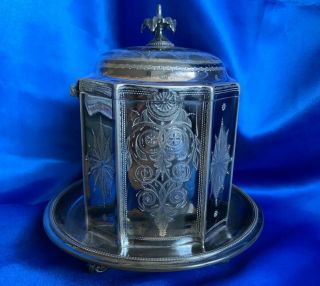 Beautifully Engraved Victorian Silver Plated Biscuit Barrel/tea Caddy