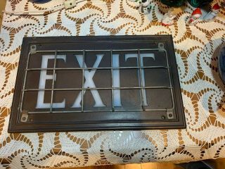 Vintage School Gymnasium Flat Metal & White And Red Glass Exit Sign With Cage