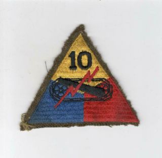 Ww 2 Us Army 10th Armored Division Black Back Wool Patch Inv E193
