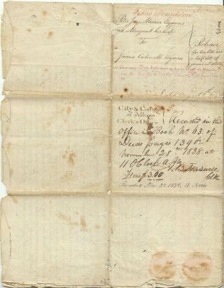 DANIEL D.  TOMPKINS & JAMES DENT SIGNED 1796 & 1838 Vintage Release & Convey Docs 3