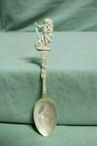 Sterling Souvenir Spoon Rhode Island State House Providence W/ Full Indian & Dog
