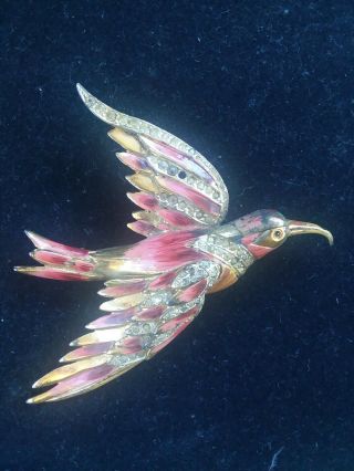 Coro Craft Sterling Enamel & Rhinestone Bird Pin