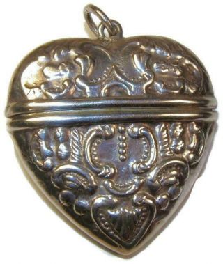 Antique Victorian Sterling Silver Repousse Smelling Salts Pendant For Chatelane