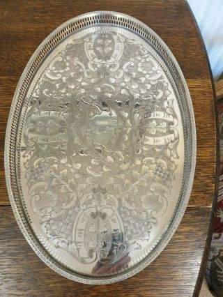 Vintage Vinners Etched Silver Plate Large Oval Serving Tray