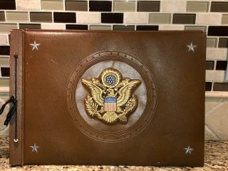 Vtg Scrapbook Album United States Seal 40,  Black Pages Military Tied