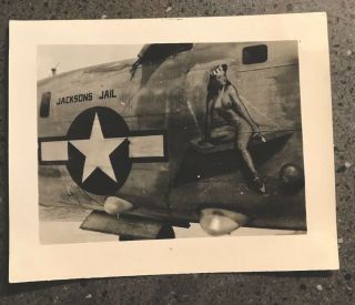 Vintage Wwii B - 24 Liberator Bomber “ Jackson’s Jail “ Nude Nose Art Photo