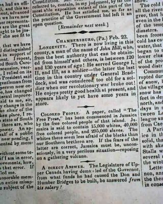 120 - 130 Years Old Man ? From Chambersburg Pa Pennsylvania 1830 Old Newspaper