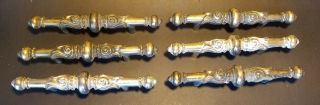 Set Of 6 Vintage Ornate Brass Drawer Pulls Antique Bronze Scroll Handles Knobs
