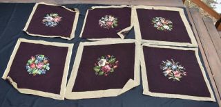 6 Vtg Antique Hiawatha Needlepoint Wool Chair Stool Seat Cover Roses Flowers