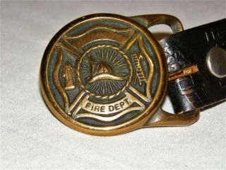 Vintage Fire Dept Leather Belt With Fire Dept Solid Brass Belt Buckle