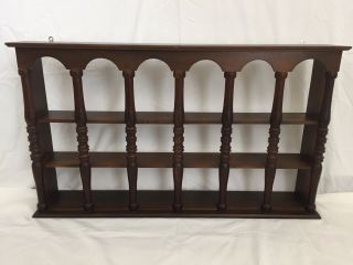 Vtg Large Wall Curio Display Shelf 3 Tier Spindles 36” X 21” X 5” Mid Century