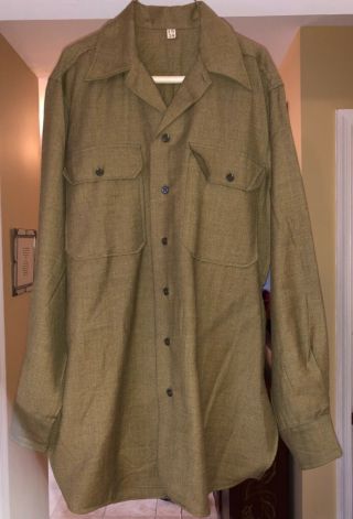 Wwii Vintage 1940s Us Army Military Men’s Wool Uniform Dress Shirt Size 15x34