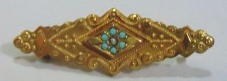 Antique Victorian 9 Carat Gold Mourning Brooch Set With Pearl & Turquoise