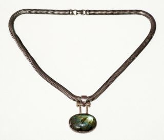 Modernist Sterling Silver Necklace W.  Labradorite Pendant By Forestner (bsg)