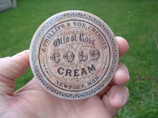Otto Of Rose Cold Cream Pot Lid J.  Phillips & Son Chemists Newport Monmouthshire