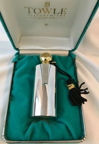 Vtg Towle Art Deco Sterling Silver Perfume Flask Vial Bottle Pendant Modernist