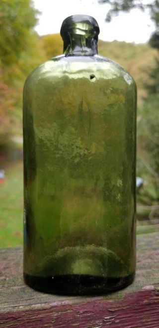 Unusual Pre Civil War Green Whittled Oval Flask Style Medicine Utility Bottle 2