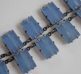 Antique Art Deco Sterling Silver Open Back Set Chalcedony Glass Stone Necklace