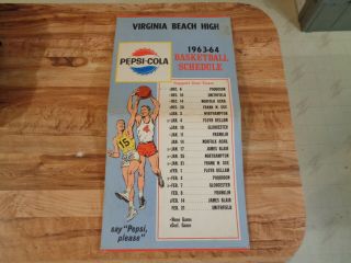 1963 - 64 Virginia Beach High School Basketball Schedule Pepsi Advertising (e2)