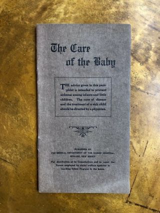 Care Of The Baby Pamphlet Newark Nj 1920s Babies Hospital Booklet Public Health