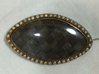 Antique Georgian 9ct Gold Rock Crystal Seed Pearl Memorial Hair Brooch Pendant