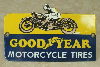 Vintage Porcelan Goodyear Motorcycle Tires Indian Harley Davidson Sign