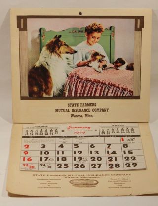 1949 State Farmers Mutual Ins Co Waseca Mn With Rough Collie And Pups Intact