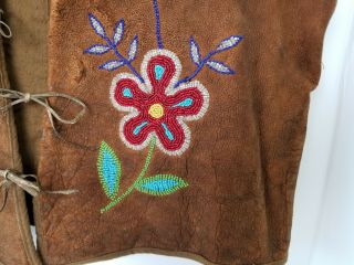 Native American Indian Vintage Hand - Beaded Flowers Suede Leather Vest Lined 2